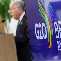 Logotipo do G20 é exibido em reunião do grupo no Rio de Janeiro