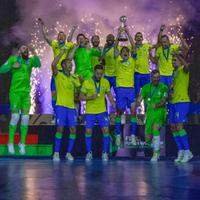 Seleção brasileira de futsal em comemoração do hexacampeonato mundial.