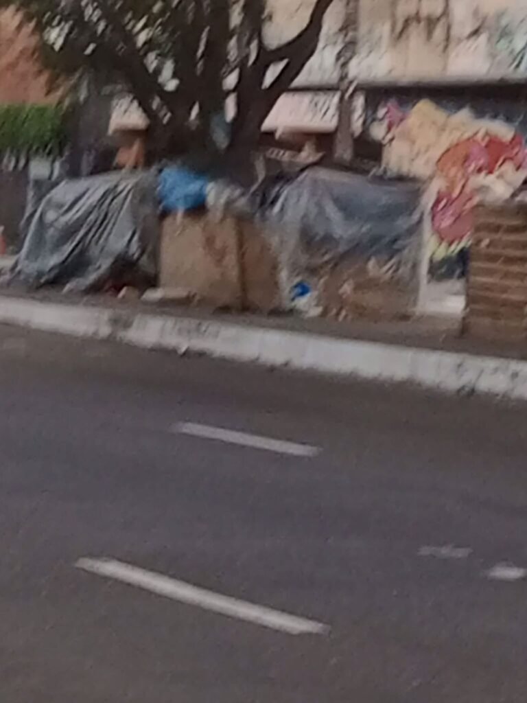 Barracas de moradores de rua tomam conta do canteiro central da avenida Pedro Álvares Cabral, em Belém