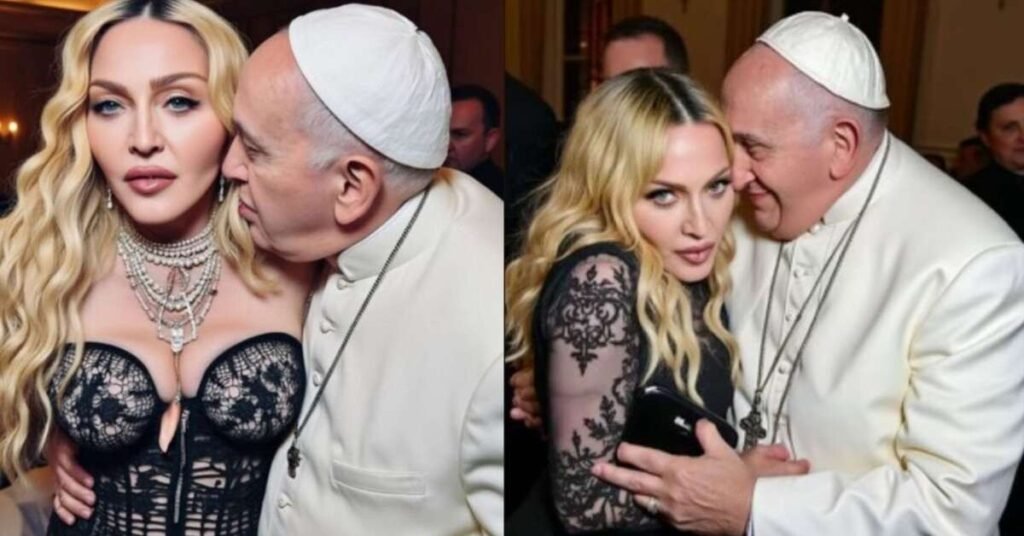 Madonna publica foto de IA abraçada e de 'chamego' ao papa Francisco