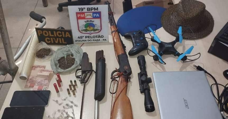 Trio suspeito de roubar fazenda é preso e armas são apreendidas em Ipixuna do Pará