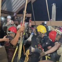 Um dos três garimpeiros salvos em Canaã dos Carajás se emocionou ao ser retirado da mina de cobre.