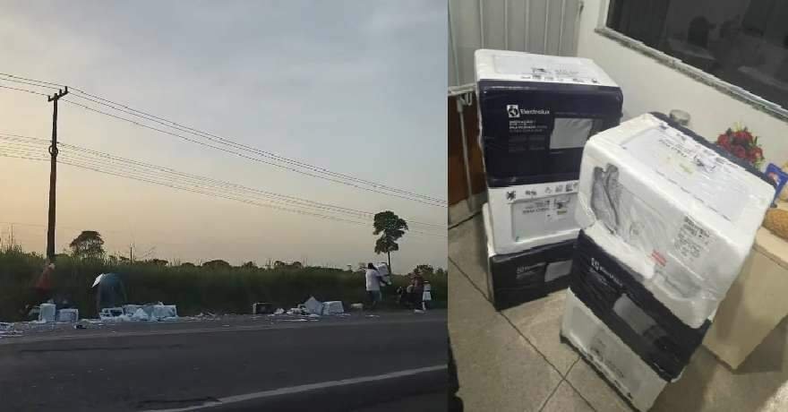 Carreta se envolve em acidente e parte de carga é furtada em Irituia; duas pessoas foram detidas