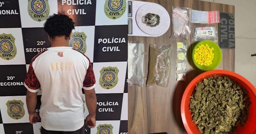 Suspeito de tráfico de drogas é preso com maconha, cocaína e ecstasy em Parauapebas
