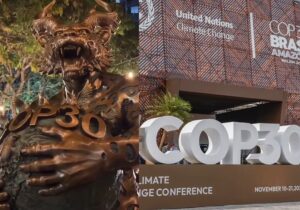 Evangelicos protestam contra instalação artística presenteada pela China para a COP30 em Belém