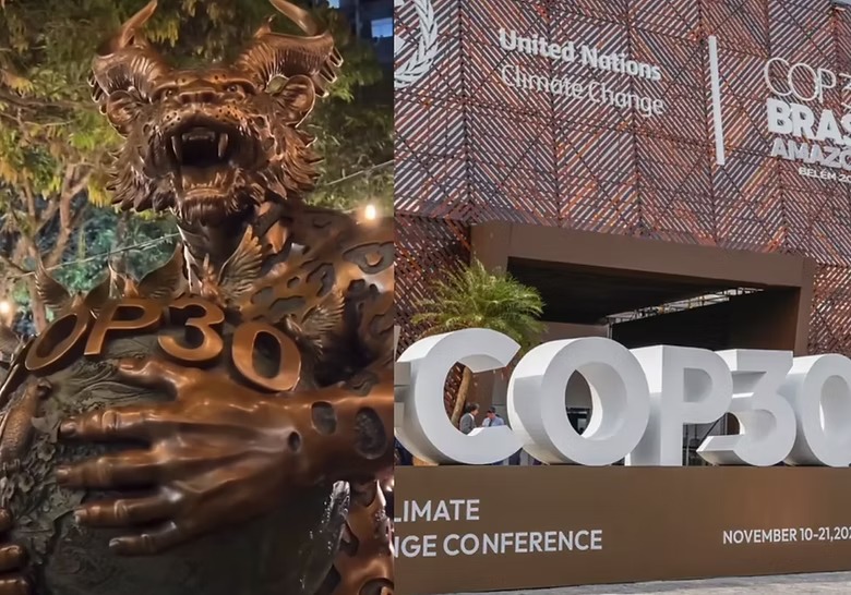 Evangelicos protestam contra instalação artística presenteada pela China para a COP30 em Belém