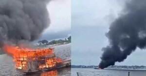 Embarcação que transportava madeira é destruída por incêndio em rio no Marajó